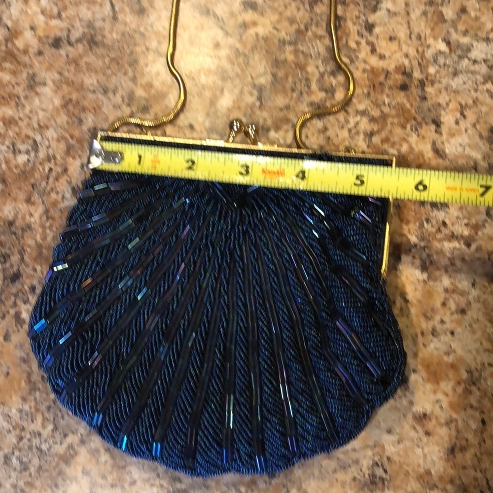 Gold Chain Blue Purple Beaded Pouch Bag - Picture 7 of 8